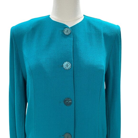 Sarah Alexander Teal Skirt Suit Set Size 4 6 Vintage Career Mod Retro Minimalist - Picture 10 of 12